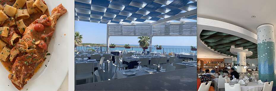 Restaurant La Scolgiera in Torre Colimena, Strandlocation südlich von Manduria, lecker Fisch und Krustentiere wie den Teufels