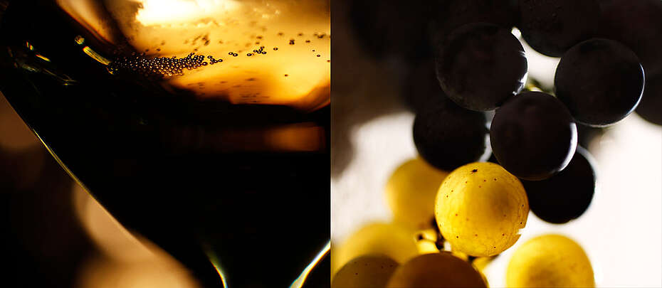 Aus Chardonnay und Pinot Noir Trauben wird der Franciacorta erzeugt, hier künstlerisch in Szene gesetzt von Markus Bassler,  Italien, Lomardei, Franciacorta
