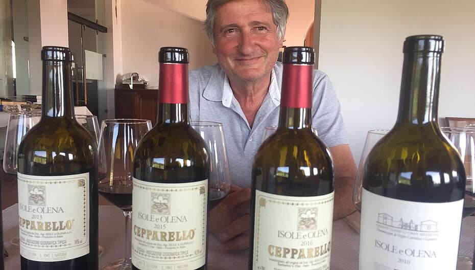 Paolo de Marchi bei einer Vertikale von Cepparello und Gran Selezione im Juni 2019 in seinem Weingut